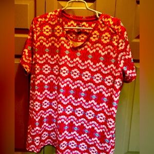 Reel Legends Orange, Pink with Teal and White Patterned Short Sleeve Top